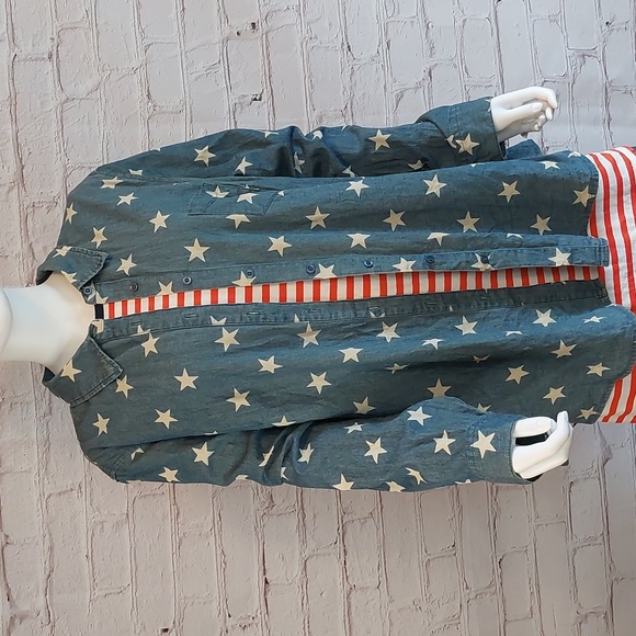 D & co Star Chambray Button Down Shirt Denim & Company Top XXL 2X - Picture 1 of 8